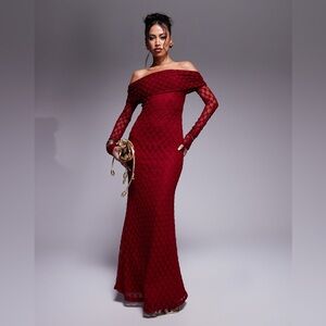 Bardot Adoni offshoulder maxi dress in deep red